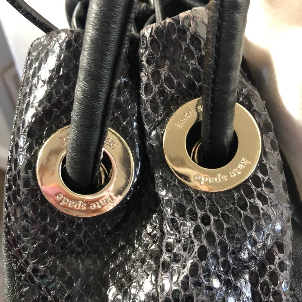 Kate Spade leather snake embossed drawstring hobo bag